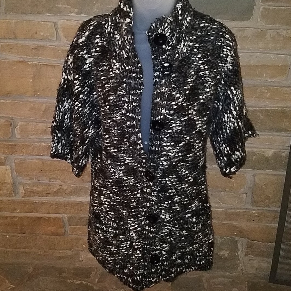 Hand knitted Black sweater cardigan coat